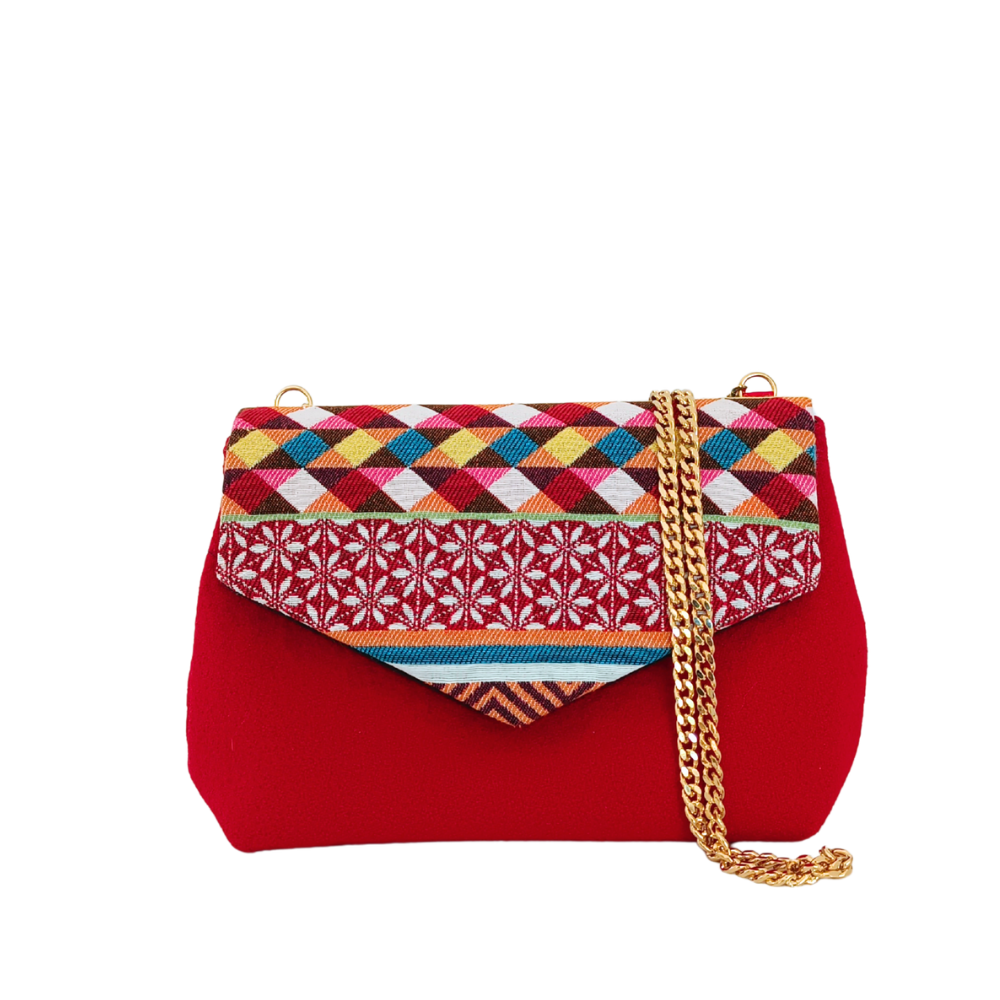 LÉONA Sac à main chaîne | Rouget et multicolore