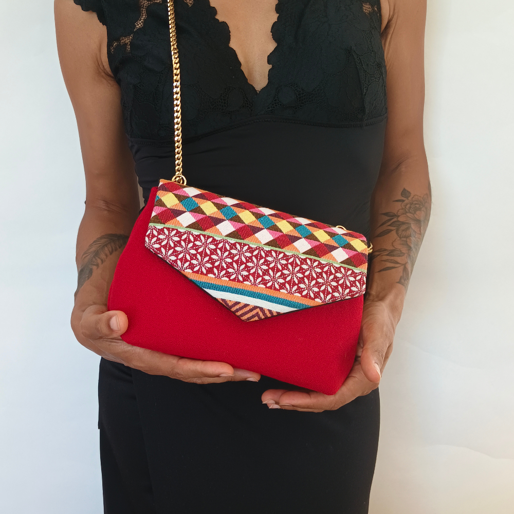 LÉONA Sac à main chaîne | Rouget et multicolore