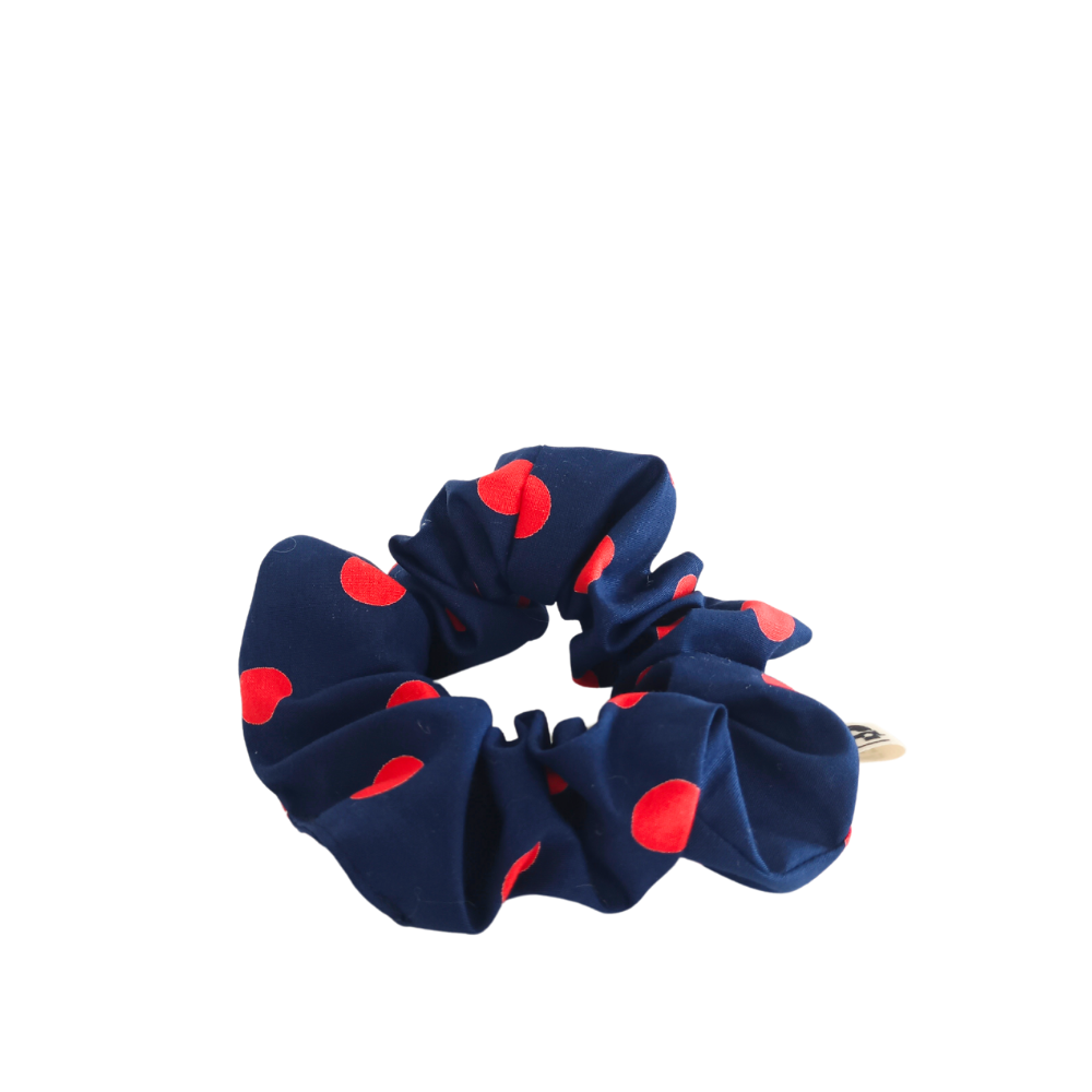 SOLESMES Scrunchie, Bleu Marine & Pois Rouges