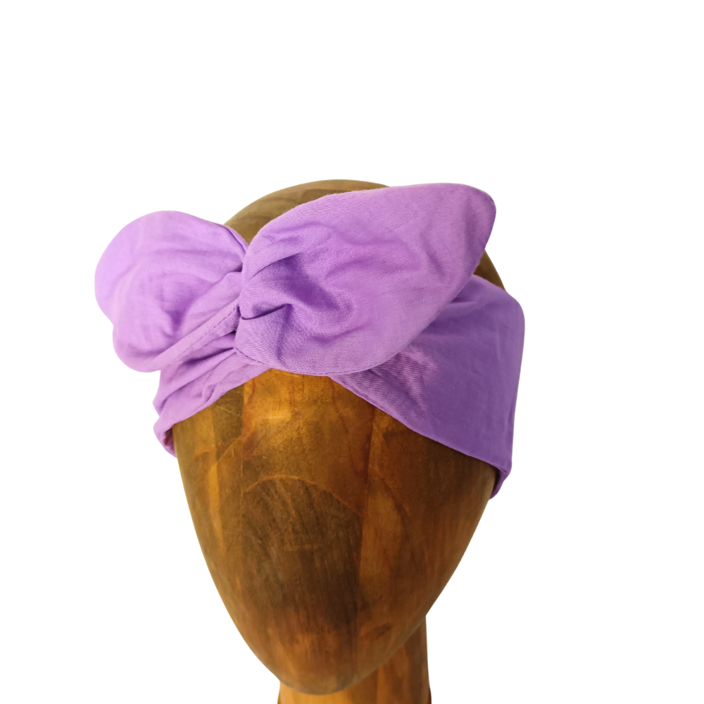 Bandeau de tête femme violet, taillé dans des tissus upcyclés pour une mode plus durable