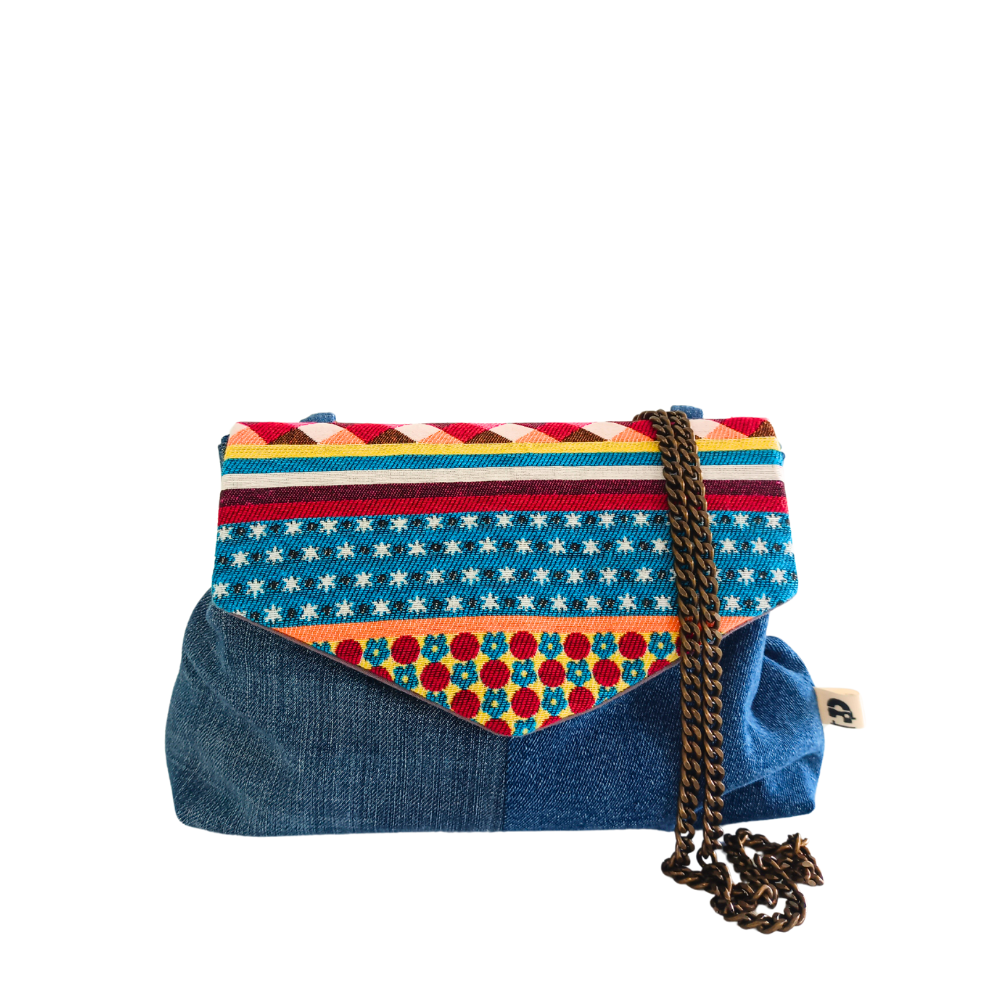 LÉONA Sac à main chaîne, Jean & Multicolor