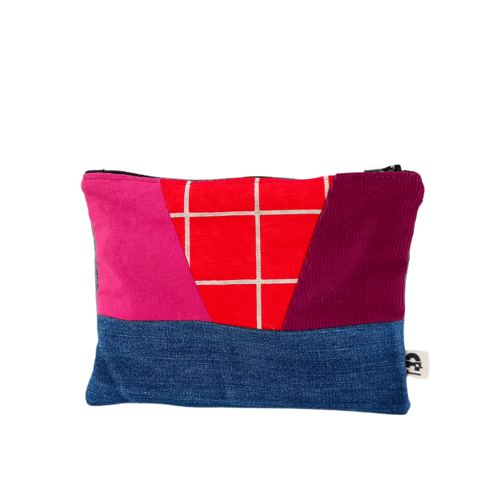 SAMARA Pochette, Jean et patchwork rose